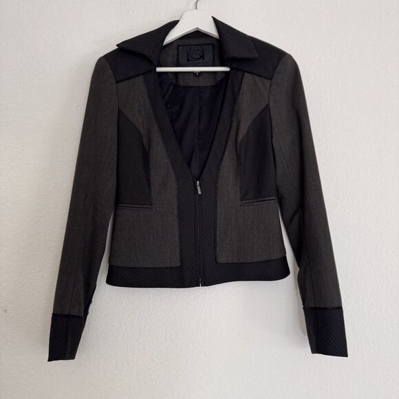 Bebe Collection Y2K Body Shape Half Zip Long Sleeve Collated Lined Grey Blazer 4 - Picture 5 of 13